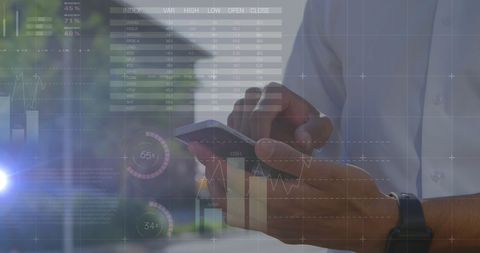 Financial Analysis on Smartphone with Virtual Data Display - Download Free Stock Images Pikwizard.com