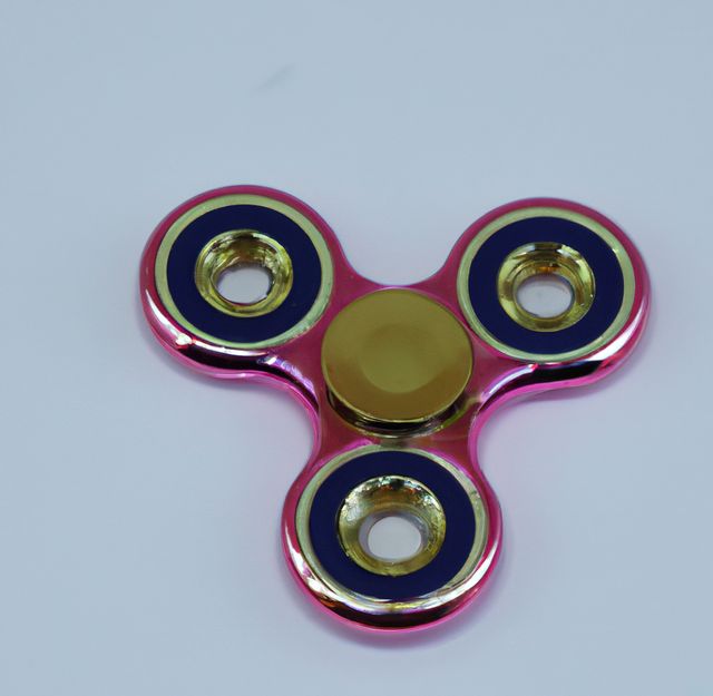 Image of close up of metallic and pink fidget spinner on grey background. Playing object and toy concept.