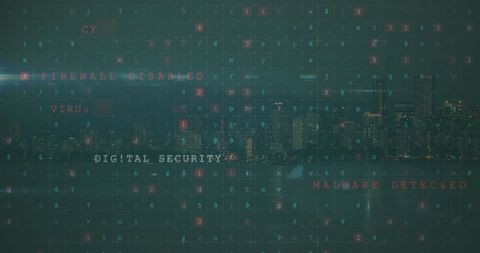 Cybersecurity Threats Over Cityscape: Digital Security Concept