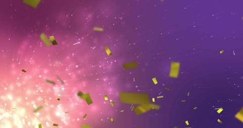 Golden Confetti Falling Against Pink and Purple Starry Backdrop