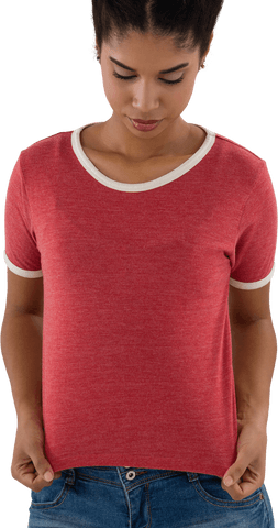 Young Woman in Red T-Shirt with Transparent Background