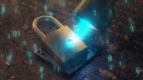AI Visualizes Cybersecurity Lock Scanning on Circuit Board