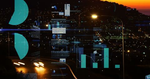 Statistical Data Processing Over City Skyline at Night - Download Free Stock Images Pikwizard.com