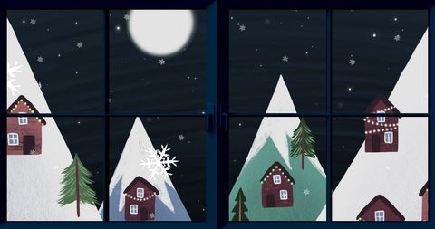 Christmas Night View Through Window with Santa Silhouette - Download Free Stock Images Pikwizard.com