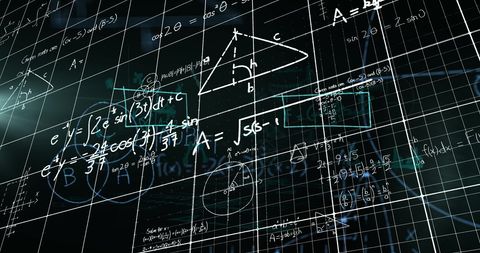 Floating mathematical formulas on dark background