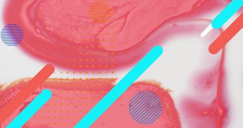 Abstract Moving Shapes and Red Stains on White Background