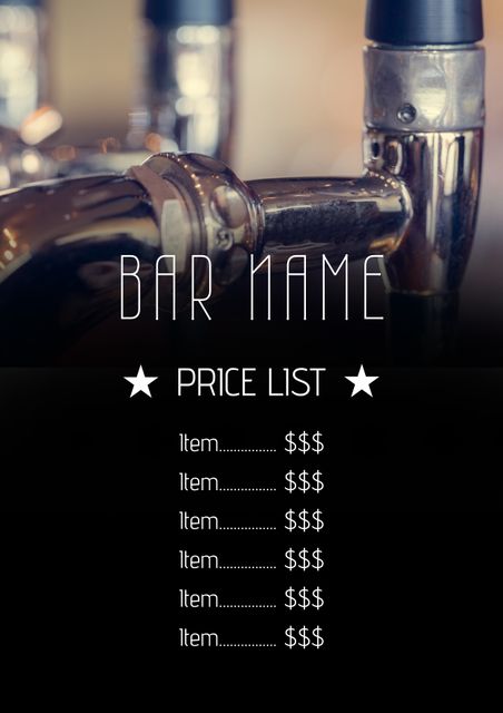 Vintage tap menu template featuring elegant font and a classic design. Suitable for bars, breweries, and coffee shops. Can be customized to list prices and items using a vintage aesthetic. Ideal for establishments looking to create a nostalgic feel.