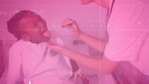 Child Patient At Hospital Checkup With Mathematical Overlay