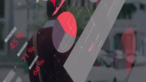 Businessman in Urban Setting with Futuristic Data Visualization