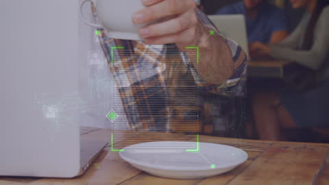 Technology Integration in Modern Workspace with Tablet and Coffee