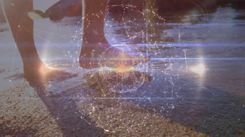 Digital Networks Overlaying Nature with Footprints at Coastline