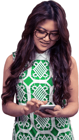 Fashionable Asian Woman on Smartphone Transparent Background