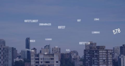 Digital Interfaces Concept Over Cityscape with Falling Numbers - Download Free Stock Images Pikwizard.com