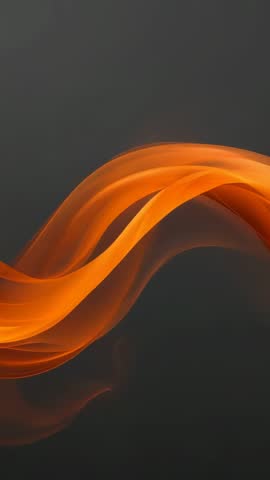 Emerging orange ribbon wave sweeping upward and looping across dark gray backdrop
