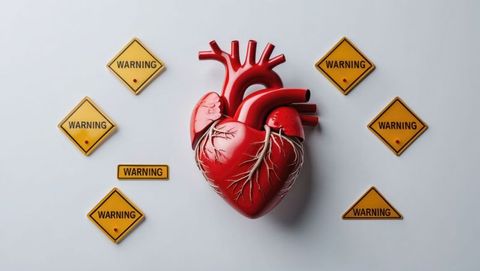 Warning signs surround improved heart health, cardiovascular diseases concept