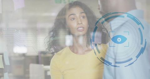 Futuristic Collaboration in Office with Digital Overlay