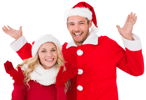 Happy Caucasian Couple in Santa Costumes on Transparent Background - Download Free Stock Videos Pikwizard.com