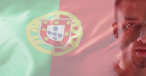 Biracial Athlete Posed Against Portuguese Flag Background