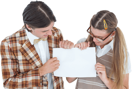 smiling retro geeky hipsters holding blank transparent poster - Download Free Stock Videos Pikwizard.com