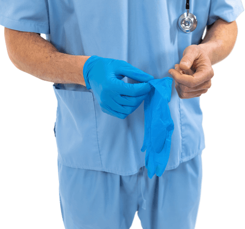 Transparent Background Midsection of Doctor Wearing Blue Gloves