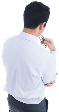Back View of Thinking Asian Businessman on Transparent Background