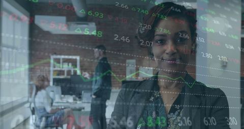 Confident Businesswoman Overlaid with Stock Market Data - Download Free Stock Images Pikwizard.com