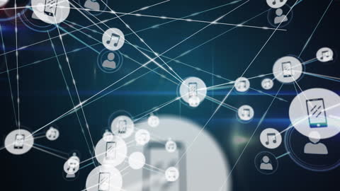 Network of Digital Icons and Connections with Light Trails