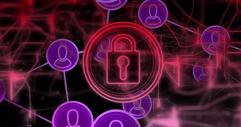 Neon padlock protecting connected user nodes in virtual network for cybersecurity and privacy