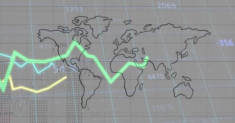 World Map with Falling Line Graphs Indicating Global Economic Decline - Download Free Stock Images Pikwizard.com