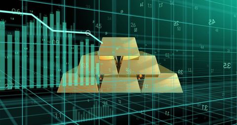 Digital gold bullions and financial data analysis concept