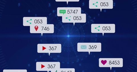 Futuristic Social Media Notifications Interface with Data Visualization
