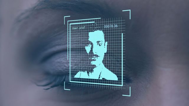 Eyes demonstrate engagement with digital biometric security interface, focusing institution relevant themes. Adds visual intrigue for articles on privacy, innovation, technology trends, personal data protection. Useful for cybersecurity blogs, tech slideshows, futuristic design examples, editorial content exploring technology's evolving impact on security.