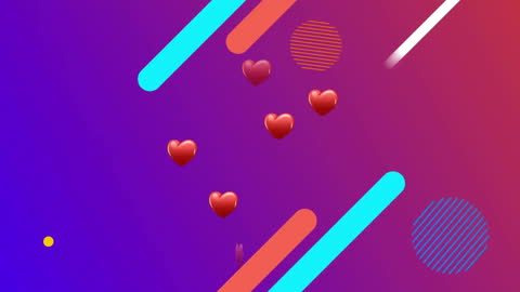 Colorful Geometric Pattern with Floating Red Hearts