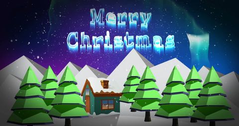 Festive Christmas Greeting Over Snowy Mountain Landscape