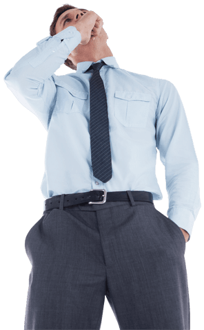 Transparent Businessman Contemplating with Hand on Chin