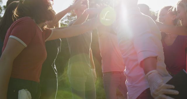 Friends Celebrating Success with High Fives in outdoor Sunlight - Download Free Stock Images Pikwizard.com