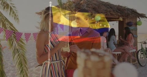 Tropical Beach Bar Celebration with Friends Enjoying Drinks