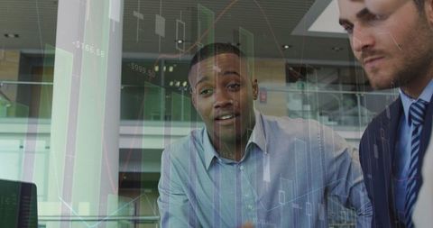 Financial Analysis Meeting with Overlaying Digital Graphs