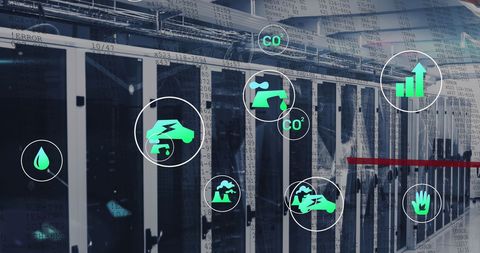 Global Data Processing with Environmental Icons at Warehouse - Download Free Stock Images Pikwizard.com