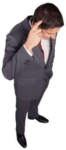 Caucasian Businessman in Thought Standing on Transparent Background