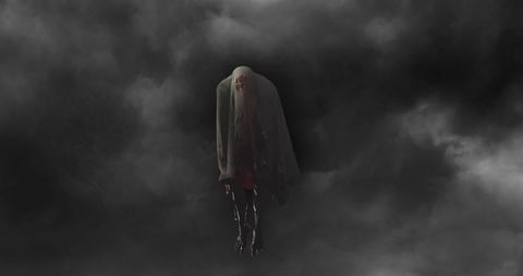 Haunting Ghost Amid Dark Clouds for Halloween Concept