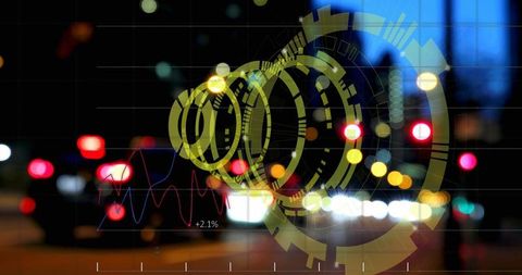 Futuristic Interface With HUD Overlay on Urban Night Scene