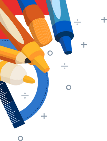 Colorful flat stationery artwork on transparent background