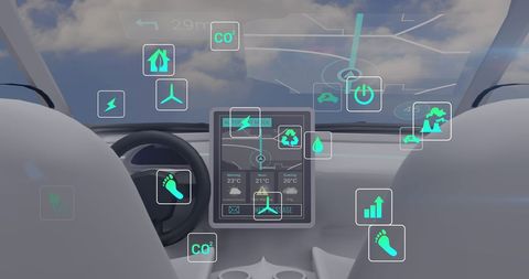 Digital Eco Dashboard Concept Behind Car Steering Wheel