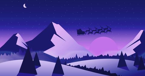 Santa Sleigh Flying Over Snowy Mountain at Night - Download Free Stock Images Pikwizard.com