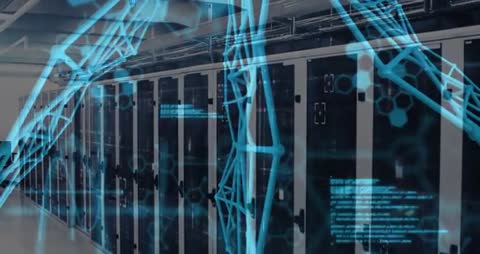 Futuristic Data Center with Holographic Network Visualization