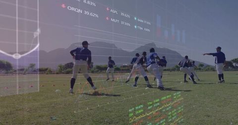 Baseball Team Fielding Practice Overlaid with Financial Charts