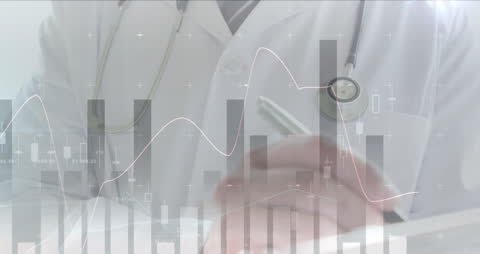 Digital Graphs Overlay Medical Professional at Work