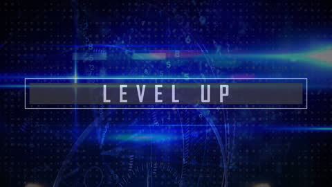 Level Up Text with Blue Futuristic Background