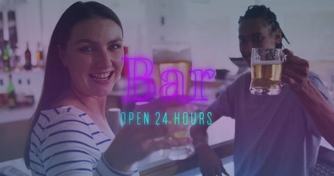 Diverse Friends Enjoying Drinks at a 24-Hour Bar